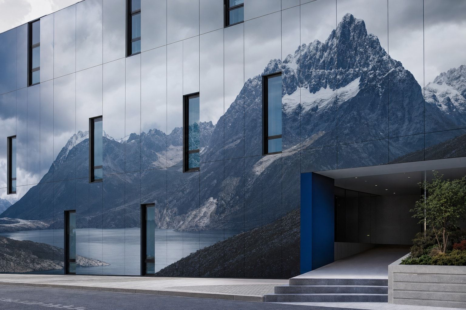 Row of roller doors on a modern industrial building